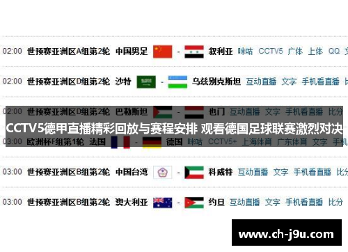 CCTV5德甲直播精彩回放与赛程安排 观看德国足球联赛激烈对决
